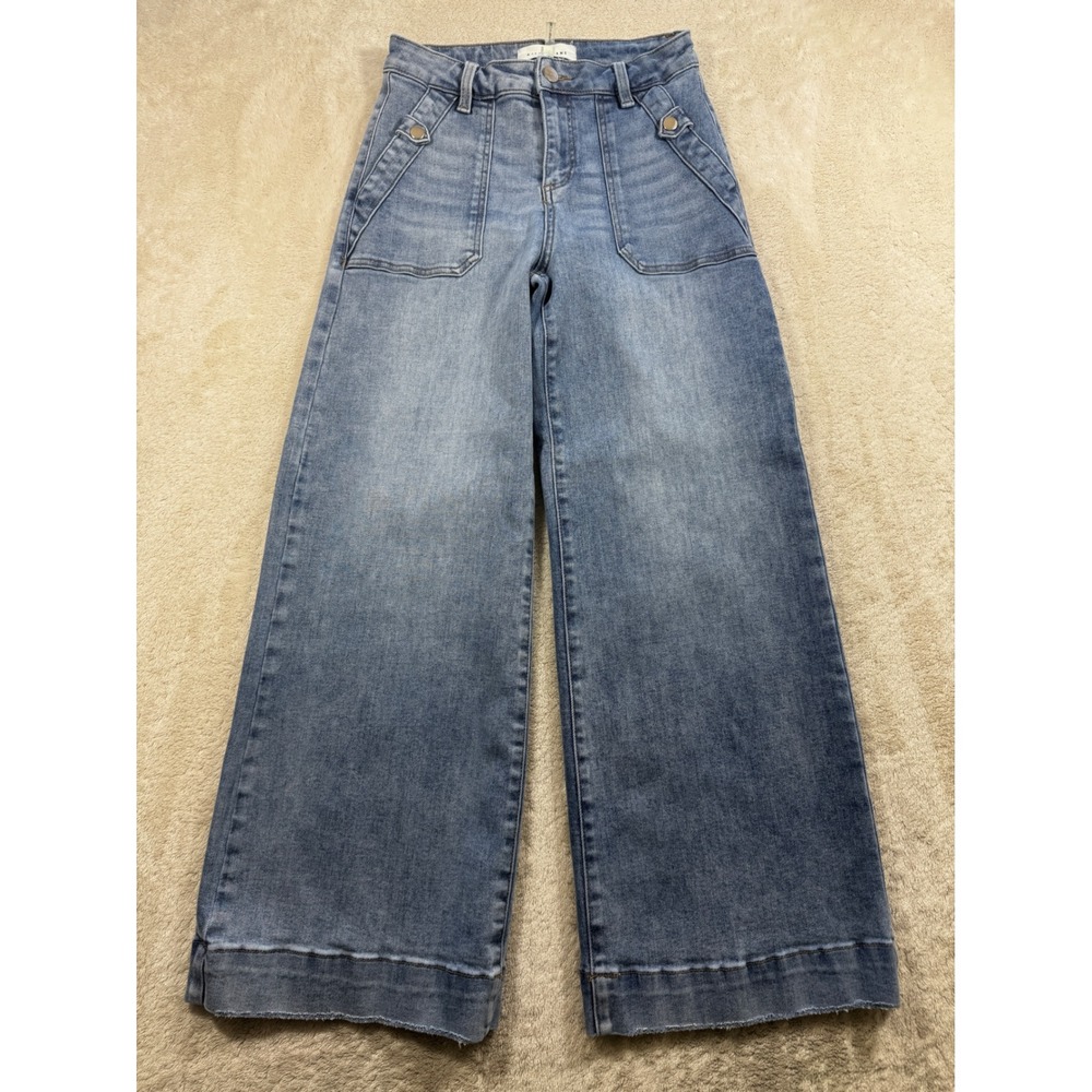 Risen Womens Wide Leg High Rise Blue Jeans 3/26 Meas: 25x27